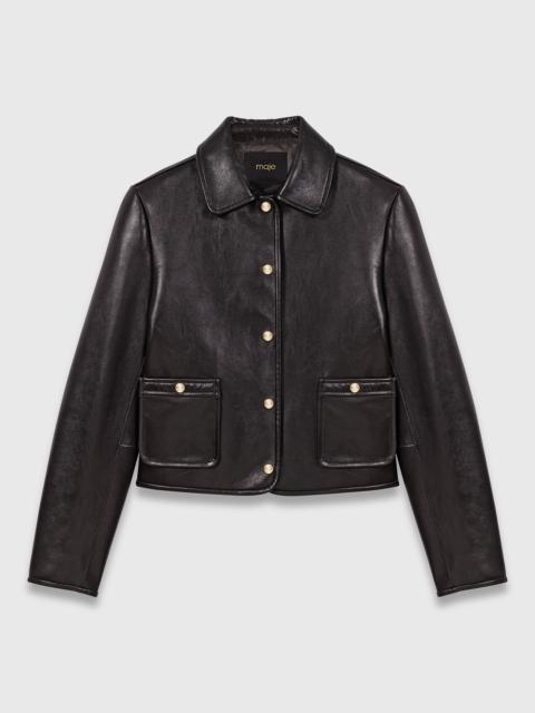 maje Cropped Leather Jacket