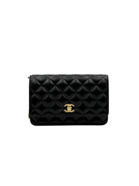 CHANEL Chanel Black Lambskin Gold Ball WOC Bag (Built-in Chip)
