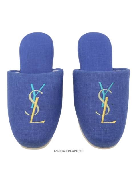 SAINT LAURENT Yves Saint Laurent YSL Logo Slipper - Blue Canvas
