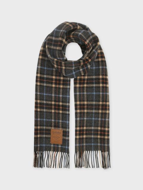 GANNI Scarf Double Face Wool Check  Charcoal ONESIZE