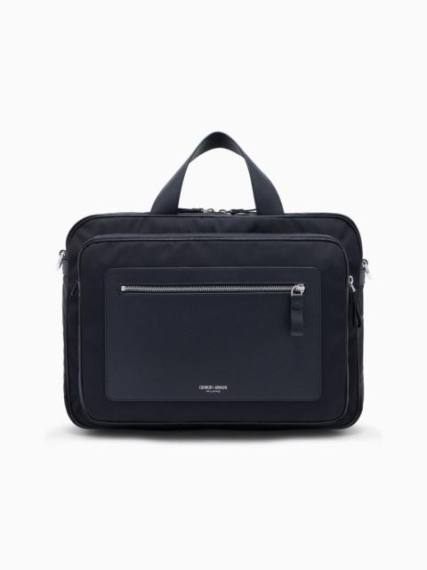 GIORGIO ARMANI ASV PEBBLED-LEATHER AND NYLON BRIEFCASE