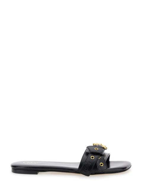 Chloé Chloé Women 'Mae' Black Slip-On Sandals With Embossed Logo On The Insole In Leather  Woman