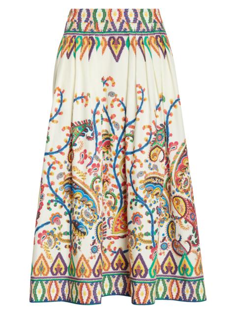 Etro Etro Floral Paisley Pleated Cotton Voile Midi Skirt in Print On White Base at Nordstrom