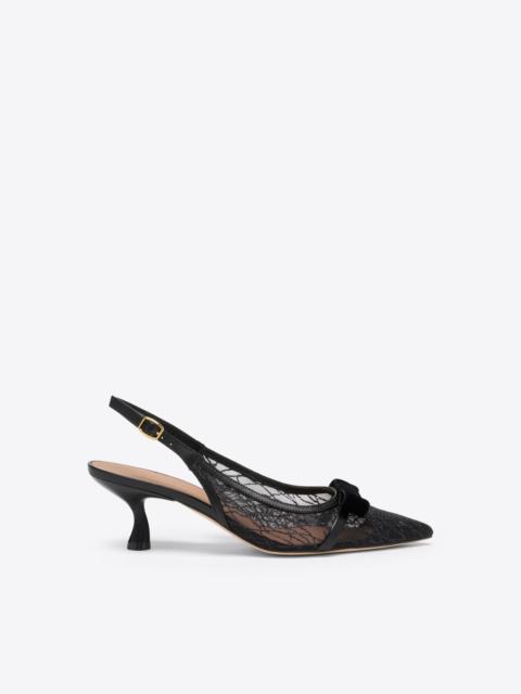MALONE SOULIERS Jama 45 Black Glitter Mesh Slingbacks