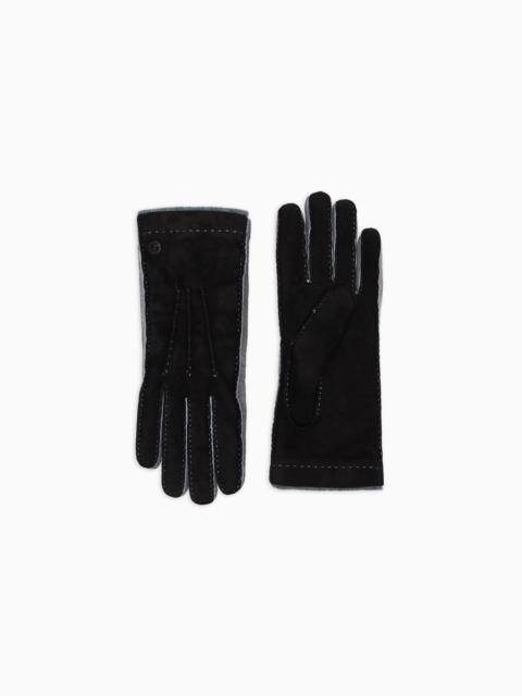 GIORGIO ARMANI TWO-TONE LAMBSKIN SUEDE GLOVES
