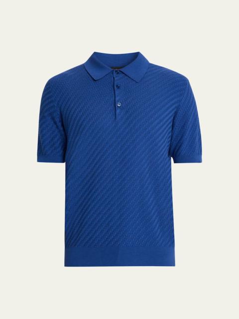 Brioni Men's Basketweave Stitch Polo Sweater