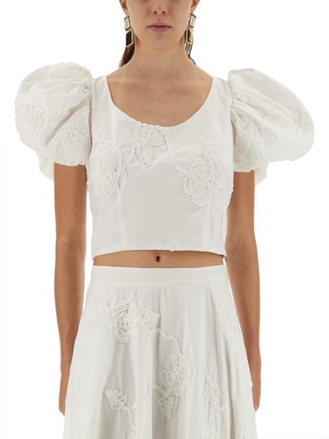 ROTATE COTTON TOP WITH PUFF SLEEVES AND 3D PATTERN