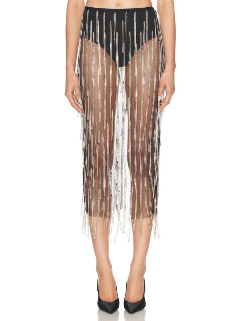 LAPOINTE Rhinestone Fringe High Waist Skirt