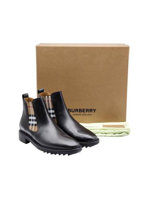 Burberry Vintage Check Detail Leather Chelsea Boots 41.5 (8.5 US) $950