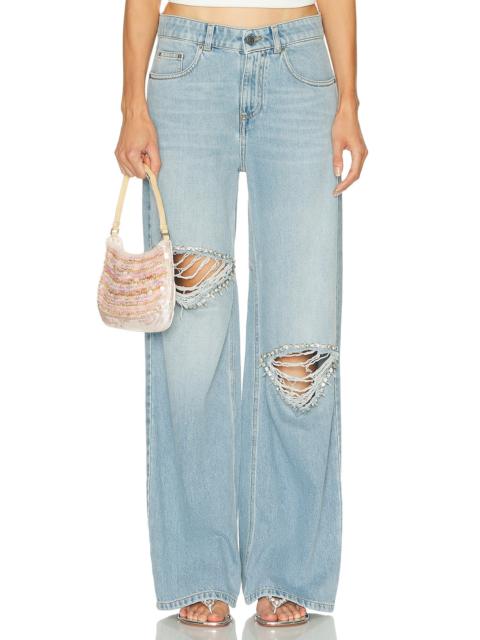 Distressed Crystal Relaxed Slit Jean