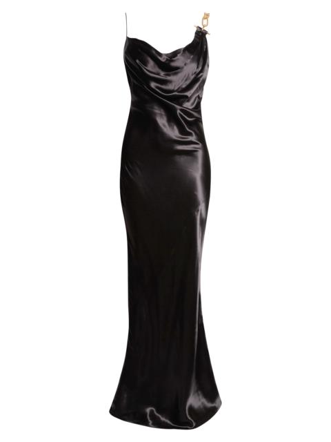 Balmain Balmain Chain Strap Satin Gown in 0Pa Black at Nordstrom