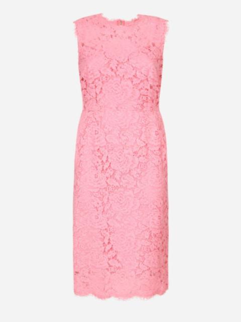 Dolce & Gabbana Branded Stretch Lace Calf-Length Dress