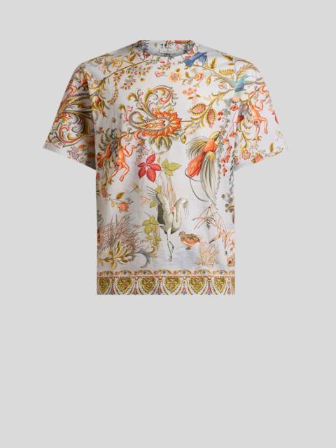 Etro COTTON T-SHIRT WITH PLACED FLORA AND FAUNA PRINT