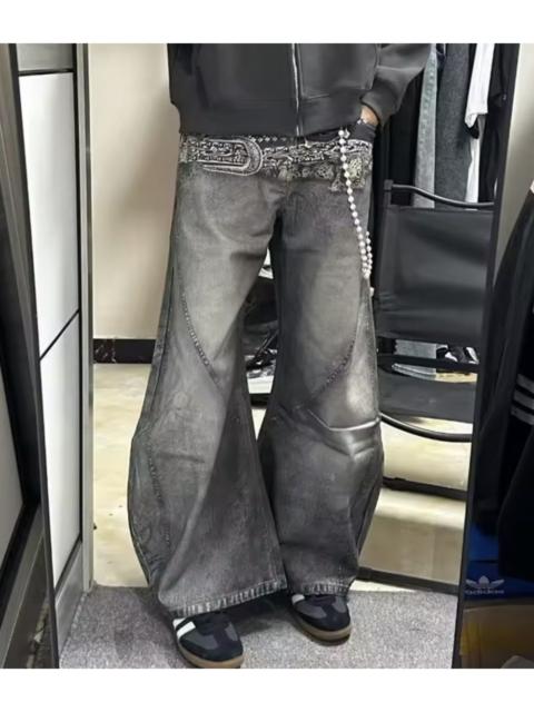Other Designers Japanese Brand - Mud Wash Wide Leg Denim - Y2K Double Belt Graphic