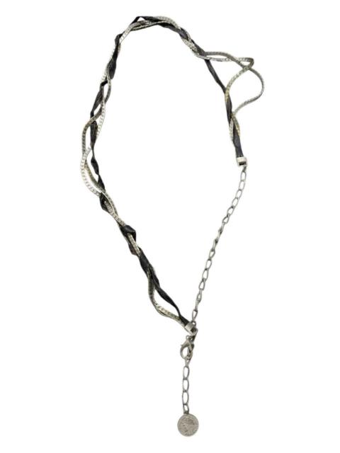 Other Designers Other - SILVER-TONE CHAIN NECKLACE & BLACK LEATHER FRANCE MEDAL