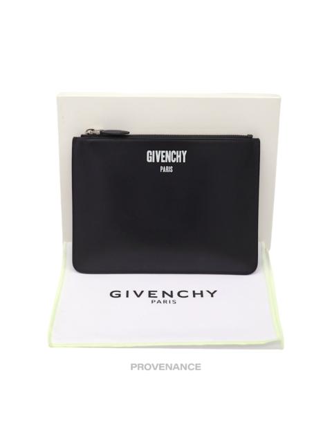 Givenchy Logo Zip Pouch Clutch Bag - Black Leather