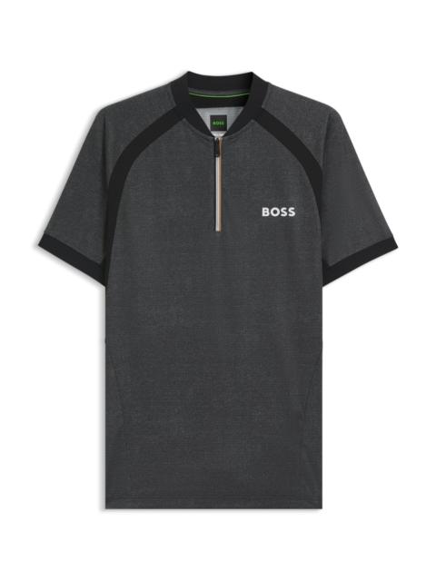 BOSS ZIP-NECK SLIM-FIT POLO SHIRT IN MESH JERSEY