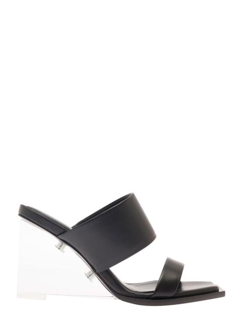 Alexander McQueen Alexander Mcqueen Women Black Wedge With Double Strap And Trasparent Plexiglass Heel In Smooth Leath