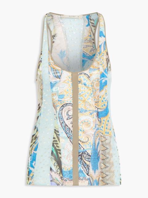 Etro Embellished metallic fil coupé chiffon and printed silk-blend tank