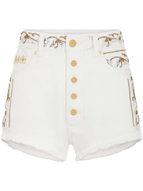 rabanne embroidered denim shorts