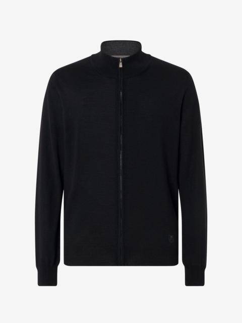 CORNELIANI Black full zip extra fine wool jumper