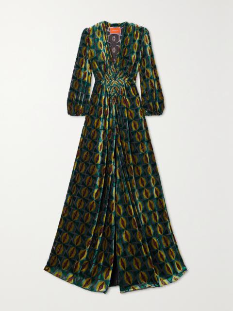 La DoubleJ Camerino Printed Devoré-velvet Maxi Dress