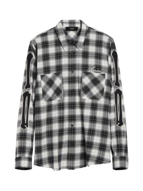 AMIRI AMIRI Bones Appliqué Flannel Overshirt in Black at Nordstrom