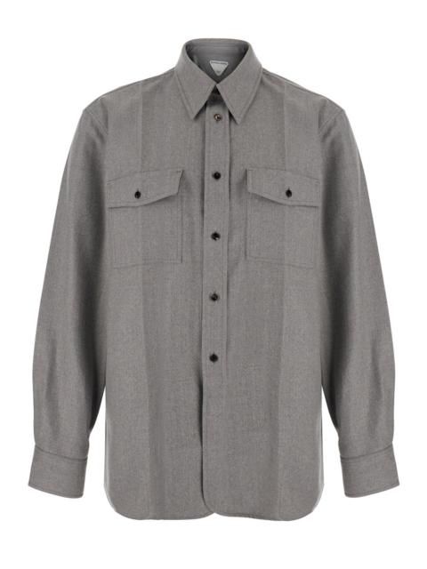 Bottega Veneta Bottega Veneta Men Compact Wool 
Flannel Shirt/
Sterling 
Melange