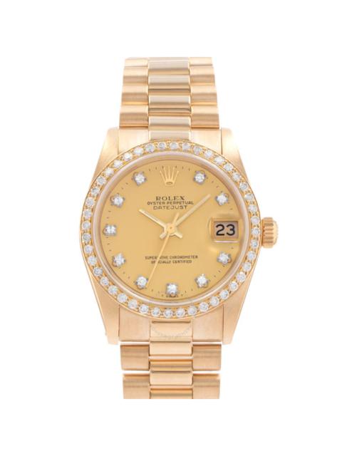 Pre-owned Rolex Datejust 31 Automatic Diamond Champagne Dial Men's Watch 68288G