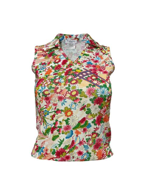 Dior CHRISTIAN DIOR Spring Summer 2002 Floral Print Knit Sleeveless Cropped Tank Top