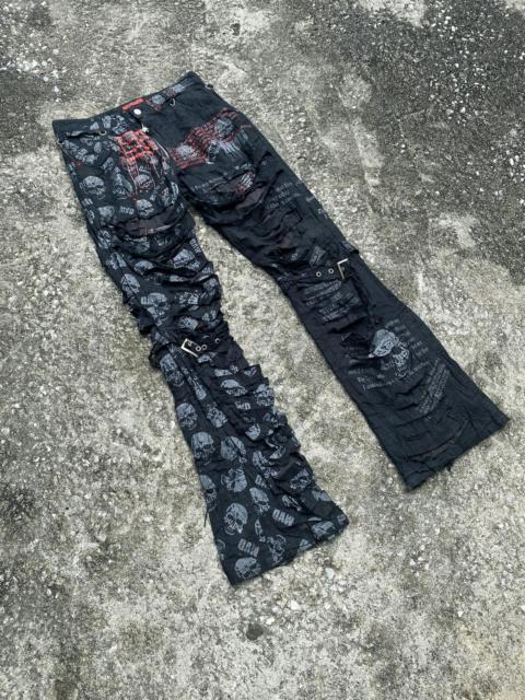 Other Designers Designer - Mad Punk Skull Distressed Design Flare Bondage Pant