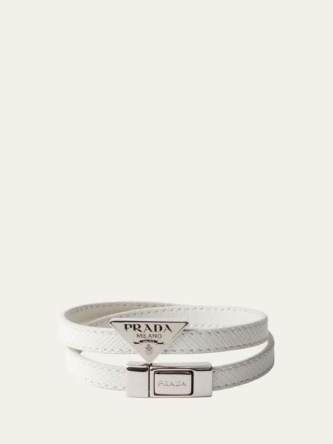 Prada Men's Saffiano Leather Logo Bracelet