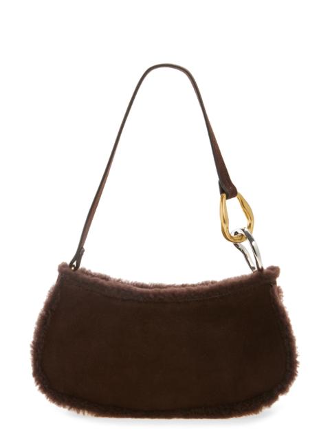 STAUD STAUD Ollie Suede Shoulder Bag with Faux Shearling Trim in Espresso at Nordstrom