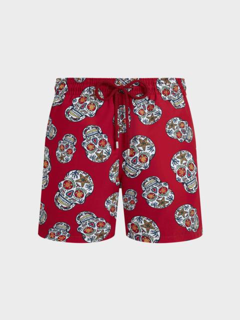 Vilebrequin Men Red Swim Trunks Día de Muertos