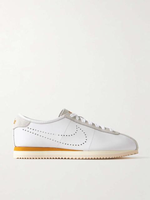 Cortez Decon suede-trimmed perforated leather sneakers White