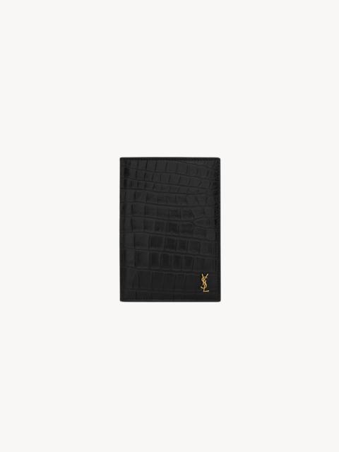 SAINT LAURENT TINY CASSANDRE PASSPORT CASE IN CROCODILE-EMBOSSED LEATHER