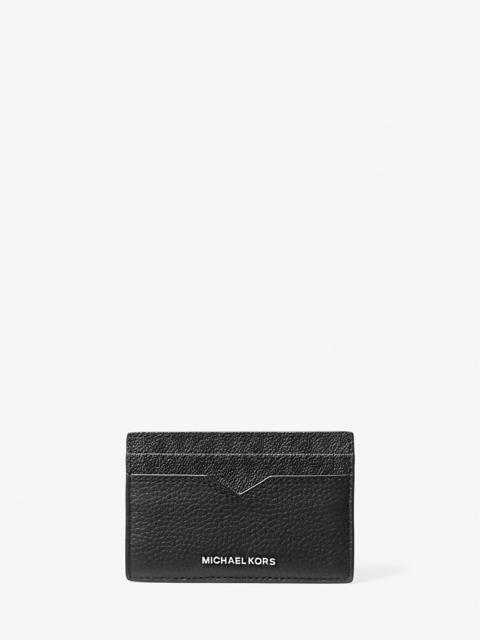 MICHAEL KORS Hudson Pebbled Leather and Signature Logo Money Clip Card Case