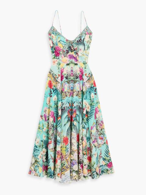 CAMILLA Crystal-embellished printed linen maxi dress