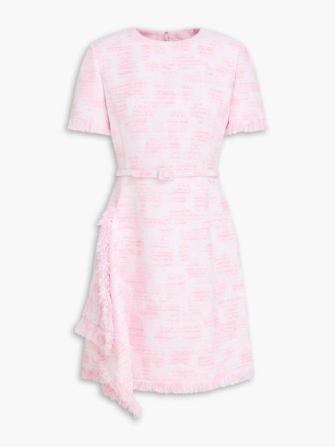 Oscar de la Renta Belted fringed tweed mini dress