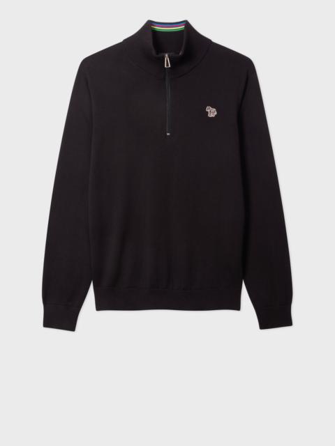 Paul Smith Black Organic Cotton Half Zip Zebra Logo Sweater