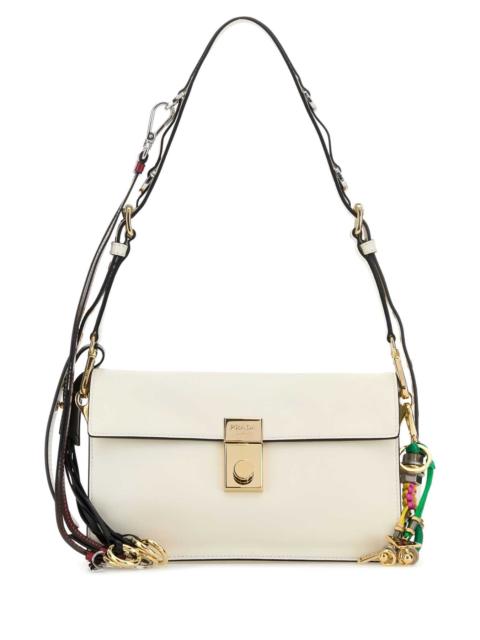 Prada Prada Women White Leather Small Prada Soft Sound Shoulder Bag