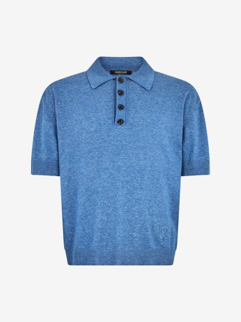 Roberto Cavalli Blue Knit Polo Shirt with Embroidered Logo