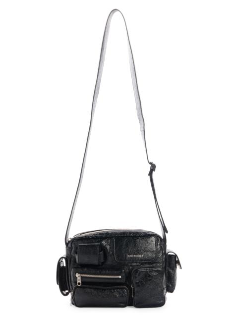BALENCIAGA Balenciaga Superbusy Crinkle Leather Camera Bag in 1000 Black at Nordstrom