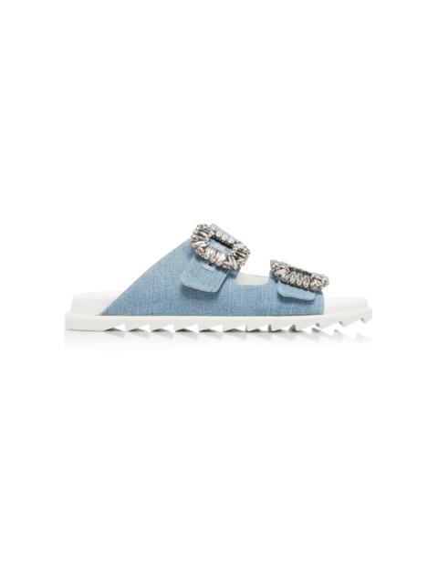 Roger Vivier Slidy Viv' Buckle-Embellished Denim Sandals blue