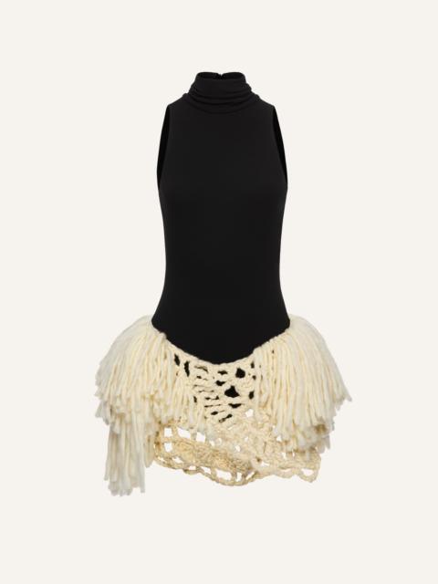 MAGDA BUTRYM Hand-crocheted fringe dress in black and cream