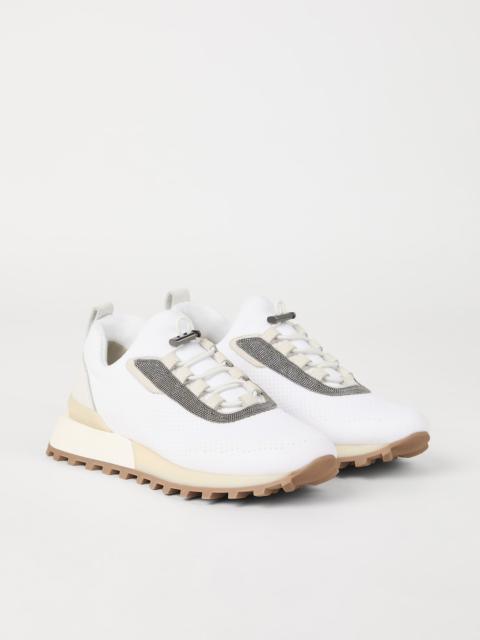 Brunello Cucinelli Techno fabric and calfskin runners with precious trim