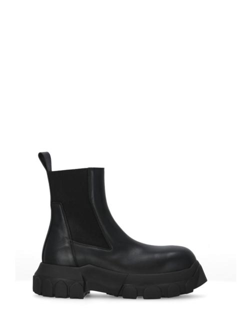 RICK OWENS BLACK LEATHER BEATLE BOZO TRACTOR ANKLE BOOTS