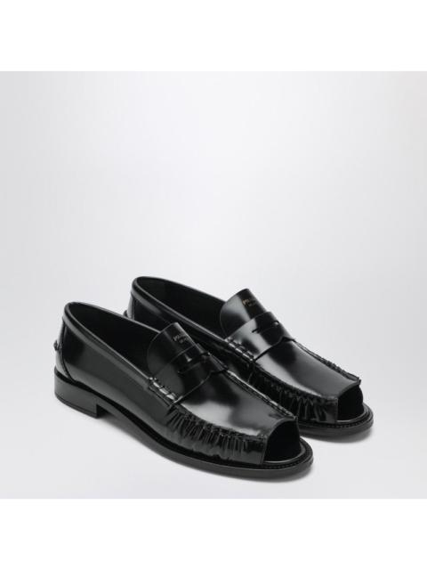 Prada Prada Black Brushed Leather Peep-Toe Loafers Women