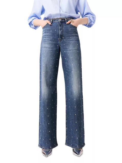maje Studded High Rise Wide Leg Jeans in Blue