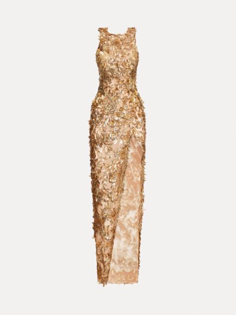 Oscar de la Renta FEATHER EMBROIDERED GOWN